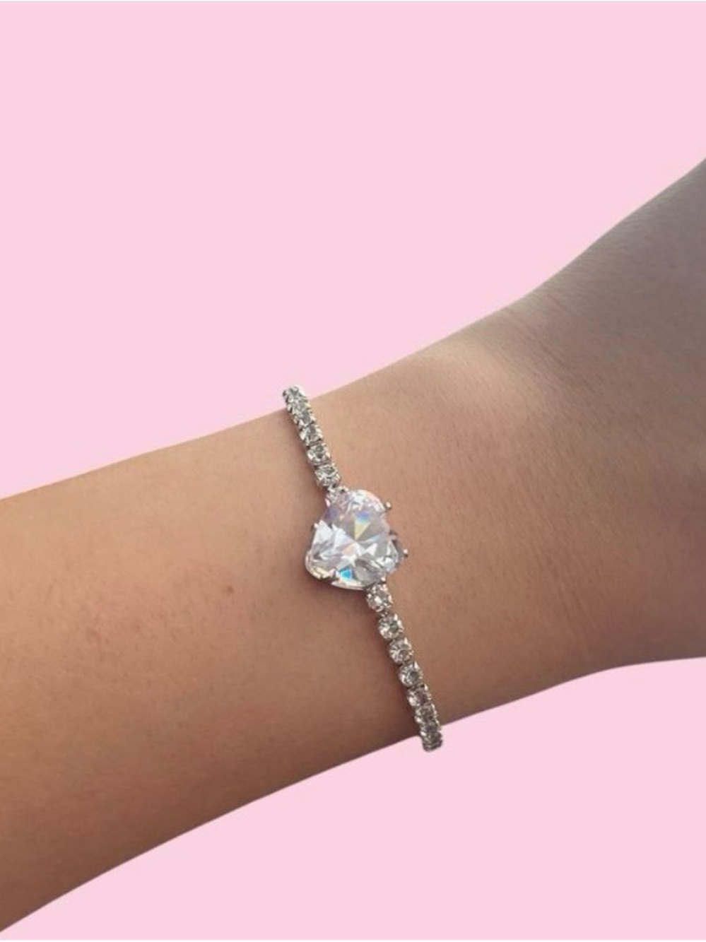 paparazzi Silver-Tone Heart Crystal Tennis Bracelet - Clear